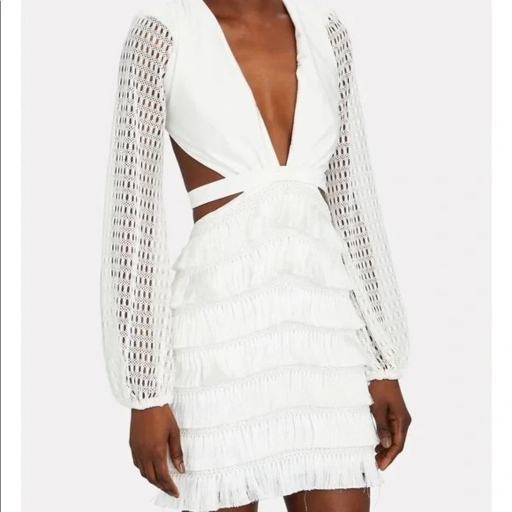PatbO Fringe Cut-out White Mini Dress